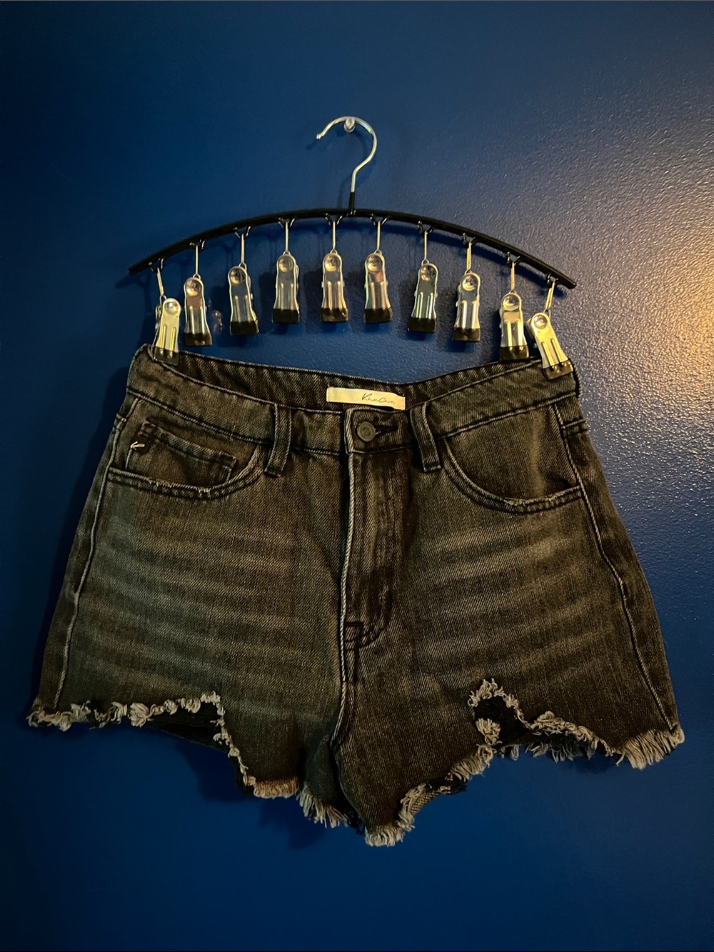 KanCan Washed Black Frayed Hem Denim Shorts